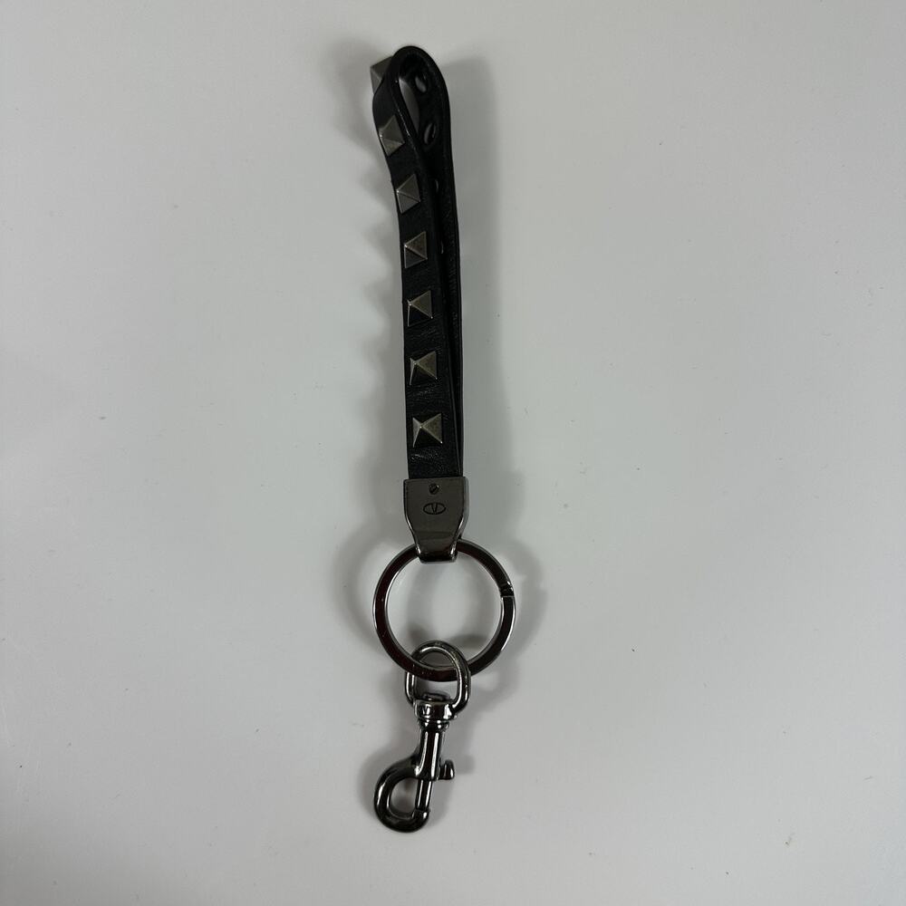 Valentino Rockstud Keychain Womens One Size Black Leather Logo Key Ring Bracelet